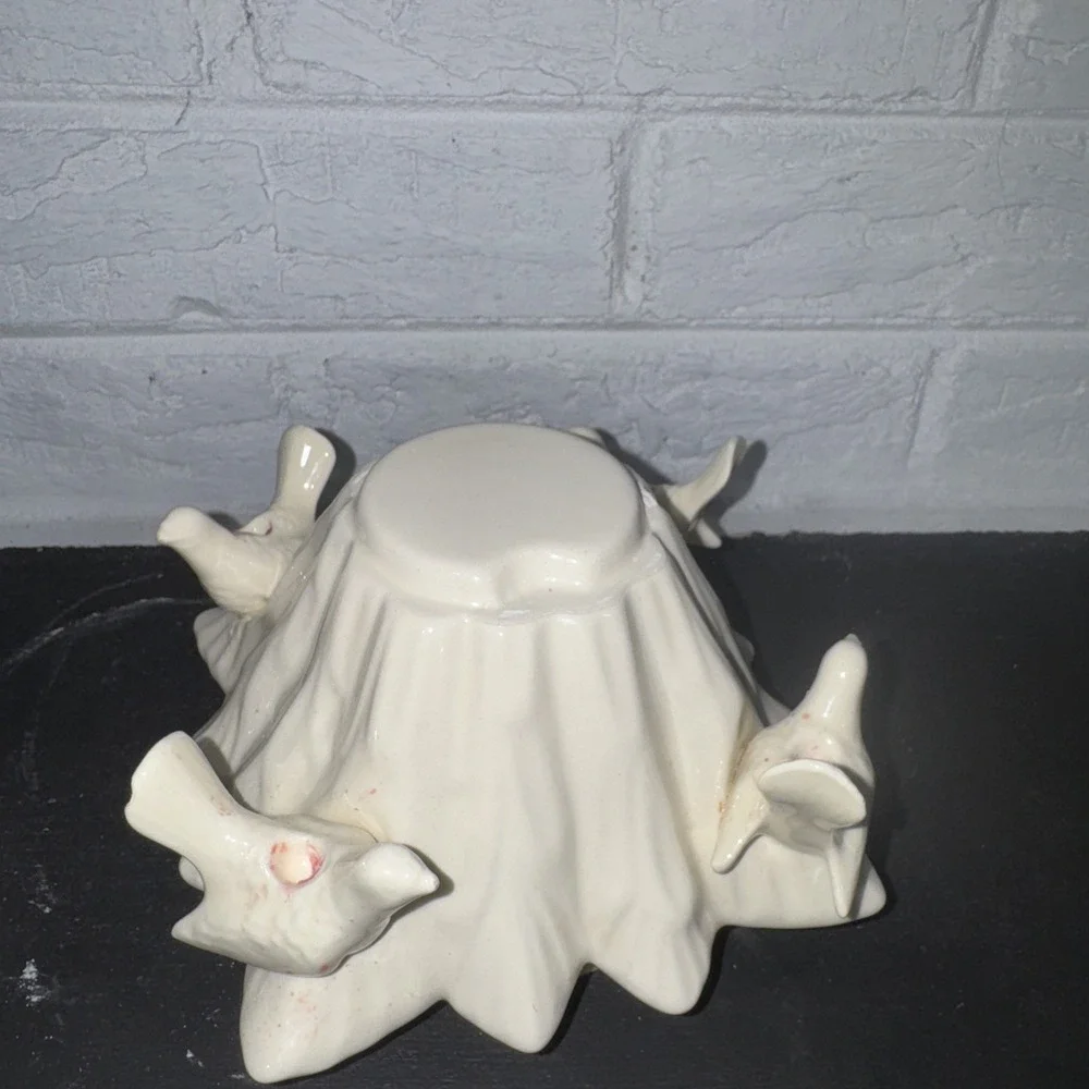 Vintage MCM Ceramic Christmas Tree White With Dove Candlestick Holders 9.5